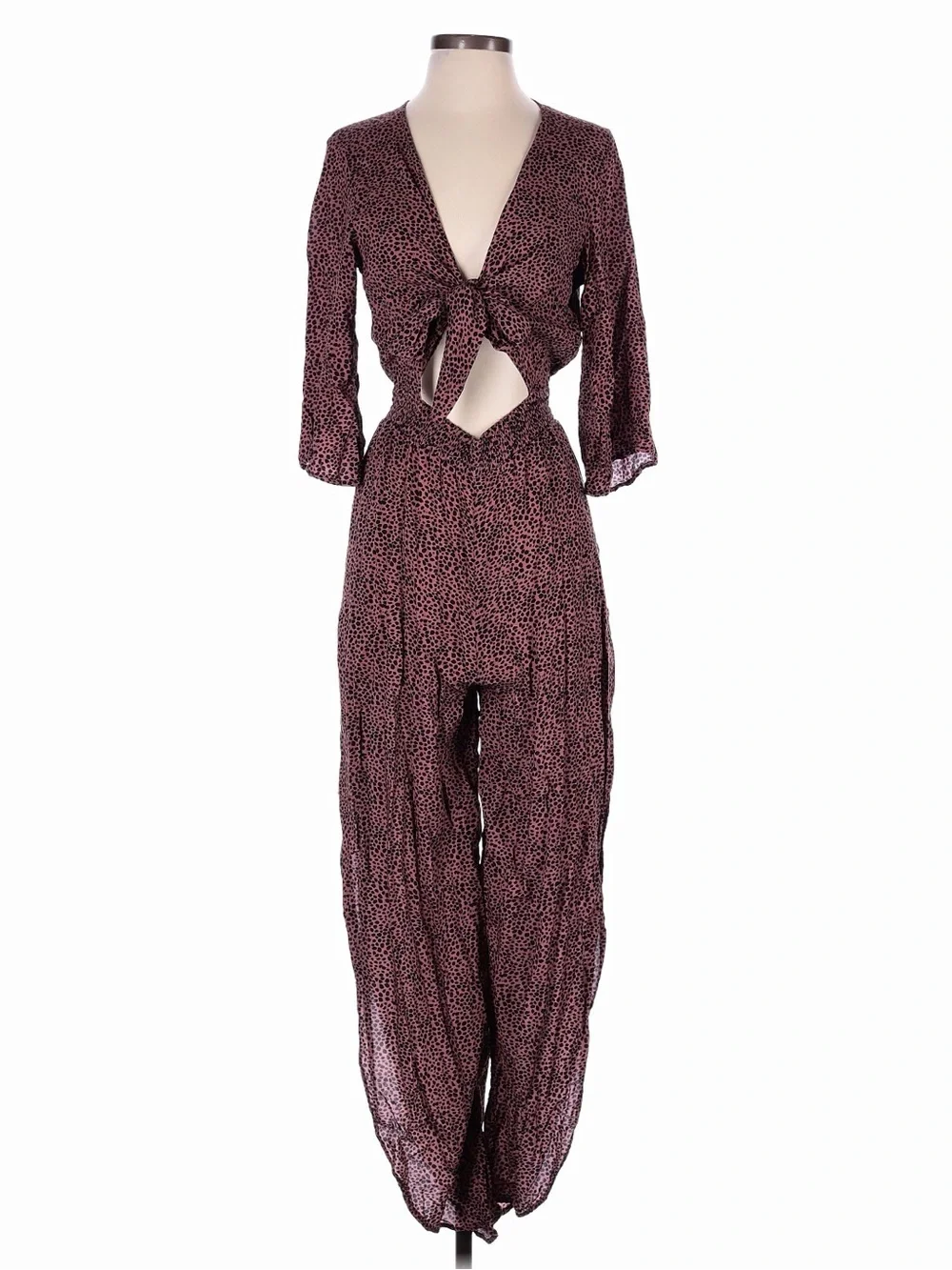 Anthropologie Maaji Tamarino Dusty Rose Tie-Front Wide-Leg Jumpsuit XS